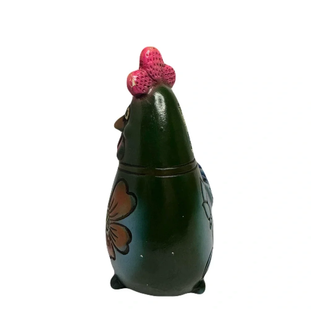 Chicken Feed Vintage Funky Whimsical Hen Chicken Coin Bank Bow Flowers 6.5” Tall - Picture 5 of 12